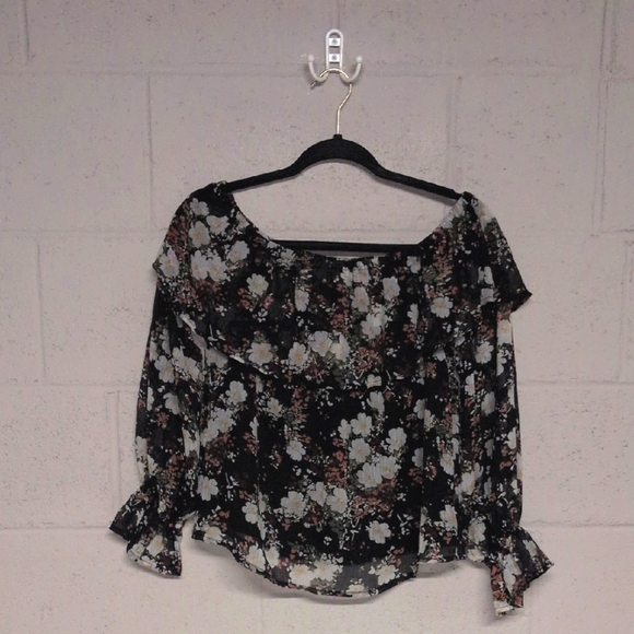 Abercrombie & Fitch Floral Sheer Off Shoulder Blouse Small - Picture 2 of 6